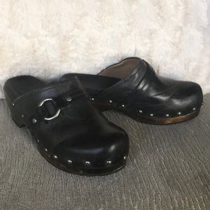Frye clogs-charcoal gray; wooden soles